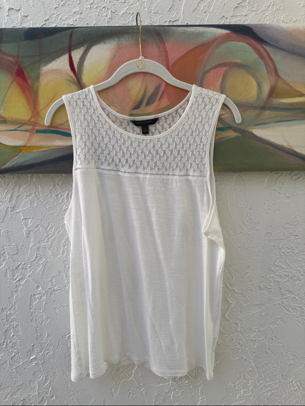 Banana Republic White Crochet Yoke Sleeveless Tank